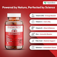 Healthbest Haemobest Iron Supplement for Hemoglobin Support for Men & Women 60 Capsules