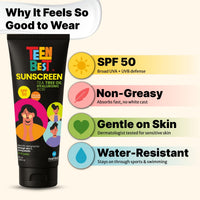 HealthBest Sunscreen SPF 50 PA++++ for Teens & Youth, Daily Use Lightweight Face Sunscreen with No White Cast, Non-Greasy Texture, Broad Spectrum UVA UVB & Blue Light Protection, Enriched with Aloe Vera, Vitamin C, Blueberry & Hyaluronic Acid