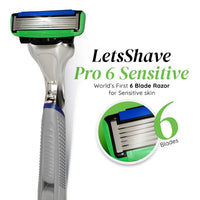 LetsShave Pro 6 Sensitive Face & Body Shaving Razor Value Set World's First 6-Blade Razor for Men 82 gm