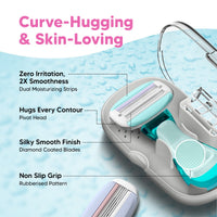 LetsShave Evior Flyyy Compact Razor for Women â€“ 1 Handle + 2 Blades with Travel Case | Full Body Hair Removal Razor with Dual Moisture Bars & Ergonomic Grip â€“ 140g