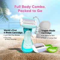 LetsShave Evior Flyyy Compact Razor for Women â€“ 1 Handle + 2 Blades with Travel Case | Full Body Hair Removal Razor with Dual Moisture Bars & Ergonomic Grip â€“ 140g