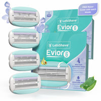 LetsShave Evior 6 Razor Blade Refills for Women (Pack of 4) | Mid-Flex Blades & Dual Moisture Bar infused with Aloe vera & Avacado | Bikini Area & Full Body Hair Removal Razor