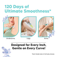 LetsShave Evior 6 Razor Blade Refills for Women (Pack of 4) | Mid-Flex Blades & Dual Moisture Bar infused with Aloe vera & Avacado | Bikini Area & Full Body Hair Removal Razor