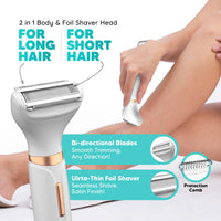 LetsShave Evior 4-in-1 Face & Body Trimmer for Women | 4 Heads - 6 Functions Kit
