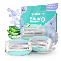 LetsShave Evior 6 Razor Blade Refills for Women (Pack of 2) | Mid-Flex Blades & Dual Moisture Bar infused with Aloe vera & Avacado | Bikini Area & Full Body Hair Removal Razor