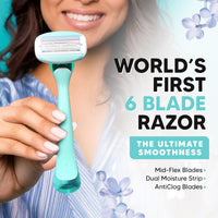 LetsShave Evior 6 Shaving Razor for Women | Mid-Flex Blades & Dual Moisture Bar infused with Aloe vera & Avacado | Smooth & Safe | Full-Body Hair Removal - Bikini, Arms, Legs & Sensitive Areas 1 Piece