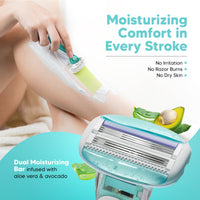 LetsShave Evior 6 Shaving Razor for Women | Mid-Flex Blades & Dual Moisture Bar infused with Aloe vera & Avacado | Smooth & Safe | Full-Body Hair Removal - Bikini, Arms, Legs & Sensitive Areas 1 Piece