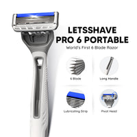 LetsShave Pro 6 Portable Razor for Men, 3 Razor + Shave Foam 200g + After Shave Balm 30ml + Travel Pouch, World's First 6 Blade Disposable Razor Shaving Set for Men Kit
