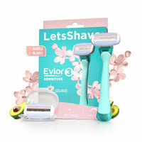 Letsshave Evior 3 Sensitive Shaving Razor for Women | 1 Handle + 2 Blades | Dual Moisture Bar with AloeVera, Vitamin E, Argan & Avocado Oils | Bikini & Underarm Friendly | Full Body Hair Removal Razor | 3 Months of Smooth Shaving