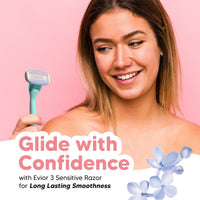 Letsshave Evior 3 Sensitive Shaving Razor for Women | 1 Handle + 2 Blades | Dual Moisture Bar with AloeVera, Vitamin E, Argan & Avocado Oils | Bikini & Underarm Friendly | Full Body Hair Removal Razor | 3 Months of Smooth Shaving