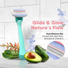 Letsshave Evior 3 Sensitive Shaving Razor for Women | 1 Handle + 2 Blades | Dual Moisture Bar with AloeVera, Vitamin E, Argan & Avocado Oils | Bikini & Underarm Friendly | Full Body Hair Removal Razor | 3 Months of Smooth Shaving