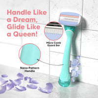 Letsshave Evior 3 Sensitive Shaving Razor for Women | 1 Handle + 2 Blades | Dual Moisture Bar with AloeVera, Vitamin E, Argan & Avocado Oils | Bikini & Underarm Friendly | Full Body Hair Removal Razor | 3 Months of Smooth Shaving