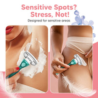 Letsshave Evior 3 Sensitive Shaving Razor for Women | 1 Handle + 2 Blades | Dual Moisture Bar with AloeVera, Vitamin E, Argan & Avocado Oils | Bikini & Underarm Friendly | Full Body Hair Removal Razor | 3 Months of Smooth Shaving