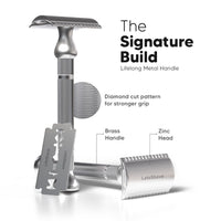 LetsShave Pro Signature Double Edge Safety Razor for Men – Classic Metal Handle Shaver + 10 Stainless Steel Blades | Precision Single Blade Shaving Kit