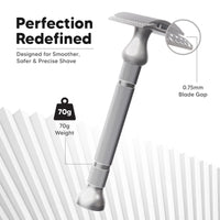 LetsShave Pro Signature Double Edge Safety Razor for Men – Classic Metal Handle Shaver + 10 Stainless Steel Blades | Precision Single Blade Shaving Kit