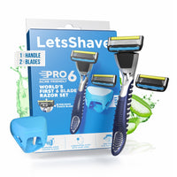 LetsShave Pro 6 Acne Friendly Razor for Men | Anti-Acne Shaving Kit with 1 Handle, 2 Blades & Razor Cap | Clog-Free 6-Blade Design with Beard Styling Back-Blade | Gentle on Acne-Prone Skin Kit