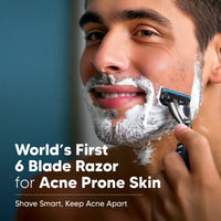 LetsShave Pro 6 Acne Friendly Razor for Men | Anti-Acne Shaving Kit with 1 Handle, 2 Blades & Razor Cap | Clog-Free 6-Blade Design with Beard Styling Back-Blade | Gentle on Acne-Prone Skin Kit