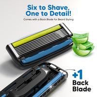 LetsShave Pro 6 Acne Friendly Razor for Men | Anti-Acne Shaving Kit with 1 Handle, 2 Blades & Razor Cap | Clog-Free 6-Blade Design with Beard Styling Back-Blade | Gentle on Acne-Prone Skin Kit