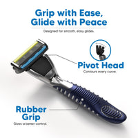 LetsShave Pro 6 Acne Friendly Razor for Men | Anti-Acne Shaving Kit with 1 Handle, 2 Blades & Razor Cap | Clog-Free 6-Blade Design with Beard Styling Back-Blade | Gentle on Acne-Prone Skin Kit