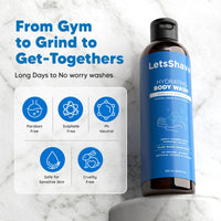 Letsshave Hydrating Body Wash for Men (250ml) with Arabic Oud – Ginseng, Aloe Vera & Green Tea | Gently Cleanses & Hydrates Skin | No Parabens, Sulfates or Silicones | 250ml