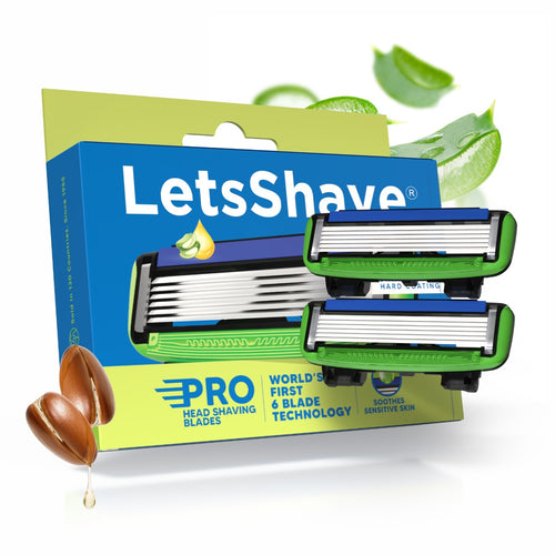 Letsshave Pro Head Shaving Razor Blades for Men – Pack of 2 | World's first 6-Blade Compact Head Shaver | Replacement Cartridges with Moisturizing Strip | Diamond-Coated Curved Blades