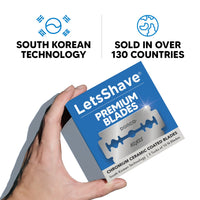 LetsShave Premium DE -Blade, Pack of 50, 5 Tucks of 10 N, Chromium Ceramic Coated Blades, South Korea Technology, Blades- for Men