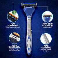 LetsShave Pro 2 Max Twin Blade Razor for Men | Refillable System with Diamond Hard Coating Curved Blades, Pivot Head & Aloe Lubrication Strip | Smooth & Comfortable Shave (1 Handle + 10 Blades)