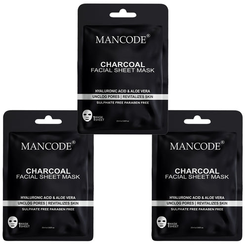 Mancode Charcoal Facial Sheet Mask 25ml Pack of 3