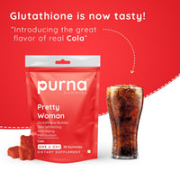 Purna Gummies Pretty Woman Glutathione Cola Flavor 30 Gummies for Skin Brightening & Anti Aging Beauty Supplement