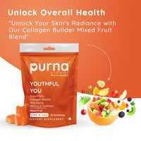 Purna Gummies Youthful You Collagen Builder Superfruit 30 Gummies Mixed Fruit Flavor â€“ Anti Aging Beauty & Wellness Supplement