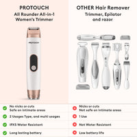 Protouch All-in-1 Women's Trimmer & Epilator for Face, Body, and Bikini Pack of 1