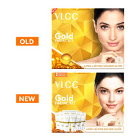 VLCC Gold Facial Kit For Bright & Glowing Skin Parlour Glow With 24K Gold Bhasma, Rose Extracts, Turmeric & Aloe Vera 60 gm