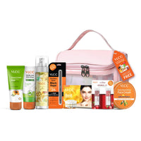 VLCC Golden Glow Gift Hamper | 7 Skincare Essentials with Cosmetic Bag