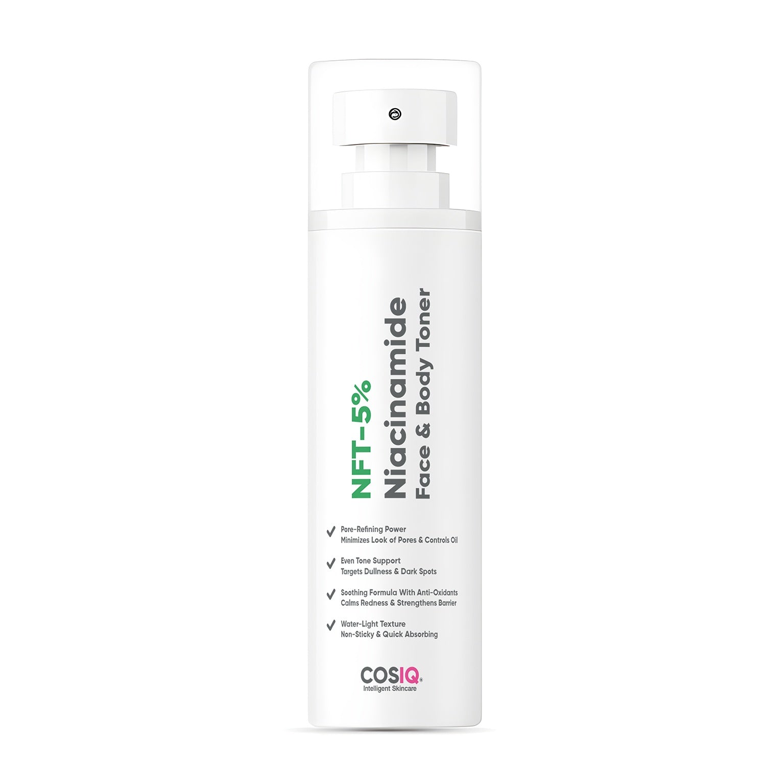 CosIQ 5% Niacinamide Face & Body Toner for Oily Acne Prone Dry Combination Skin, Alcohol-Free Toner for Pore Tightening & Glowing Skin, Fades Blemishes, Brightens & Smoothens, Women & Men - 1