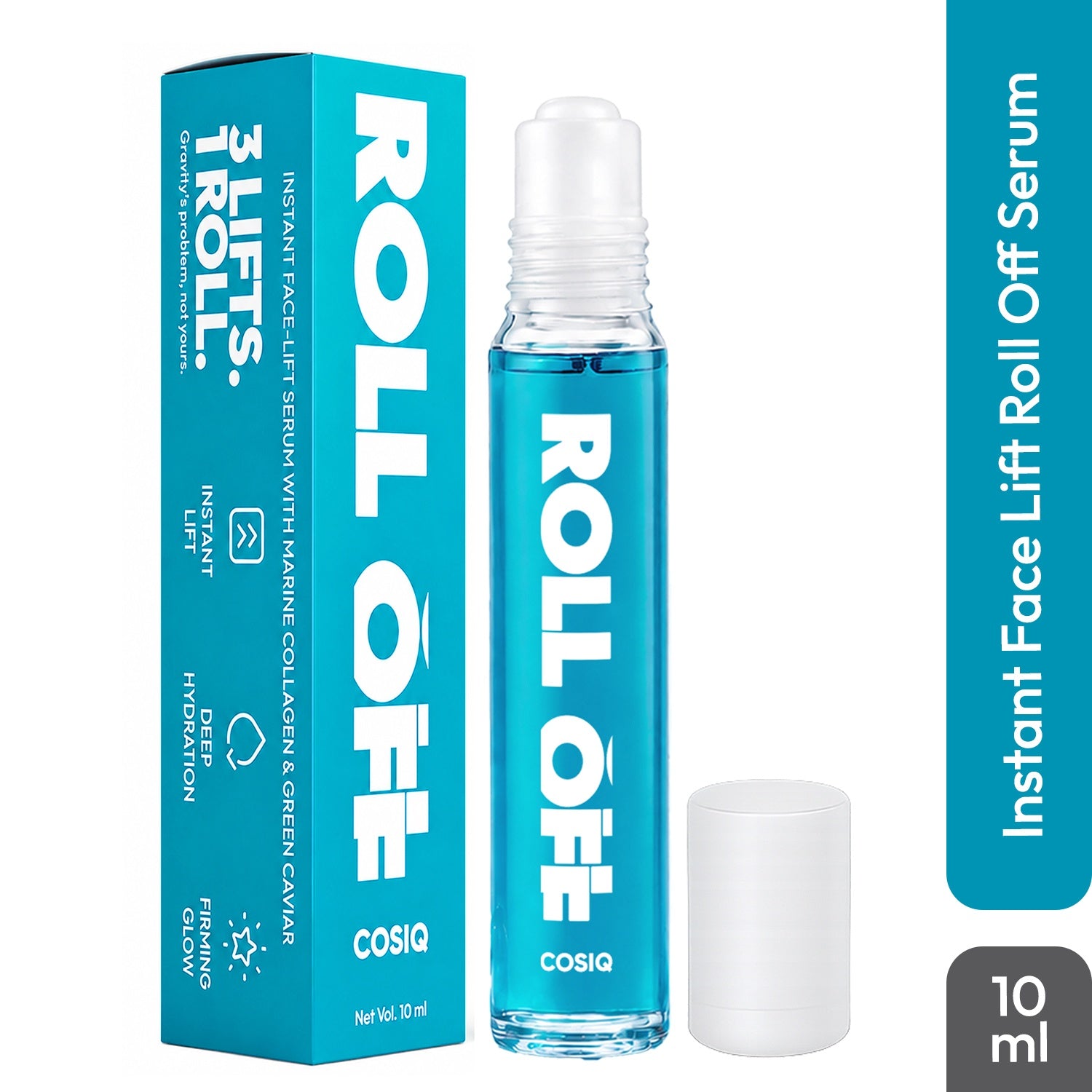 CosIQ Anti-Aging Roll Off Instant Face Lift Serum with Marine Collagen & Green Caviar 10ml - 1