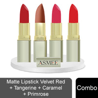 Asmee Matte Lipstick Velvet Red | Tangerine | Caramel | Primrose