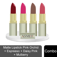 Asmee Matte Lipstick Pink Orchid | Espresso | Daisy Pink | Mulberry