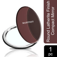 Majestique Round Leatherette Finish Compact Mirror 1 Piece