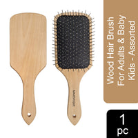 Majestique Wood Hair Paddle Brush For Adults & Baby Kids Assorted 1 Piece