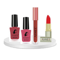 Asmee Hamper 11 Maple Leaves Premium Nail Polish | Tangerine Matte Lipstick | Sakura Classic Nail Polish | Maroon Petunia Liquid Lipstick