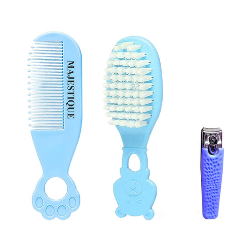 Majestique Baby Hair Brush, Comb And Nail Cutter Set For Newborns & Toddlers Blue Kit