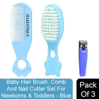 Majestique Baby Hair Brush, Comb And Nail Cutter Set For Newborns & Toddlers Blue Kit