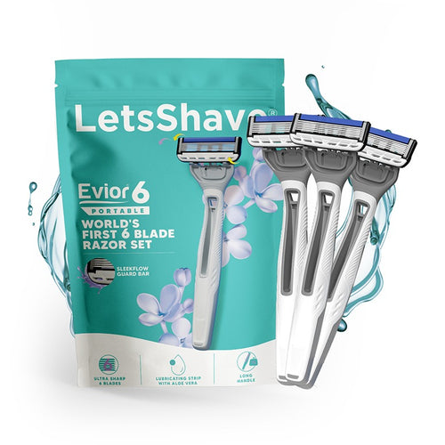 LetsShave Evior 6 Portable Razor for Women, Pack of 3 Razor, World's First 6 Blade Razor Set, Disposable Razor for Women Kit