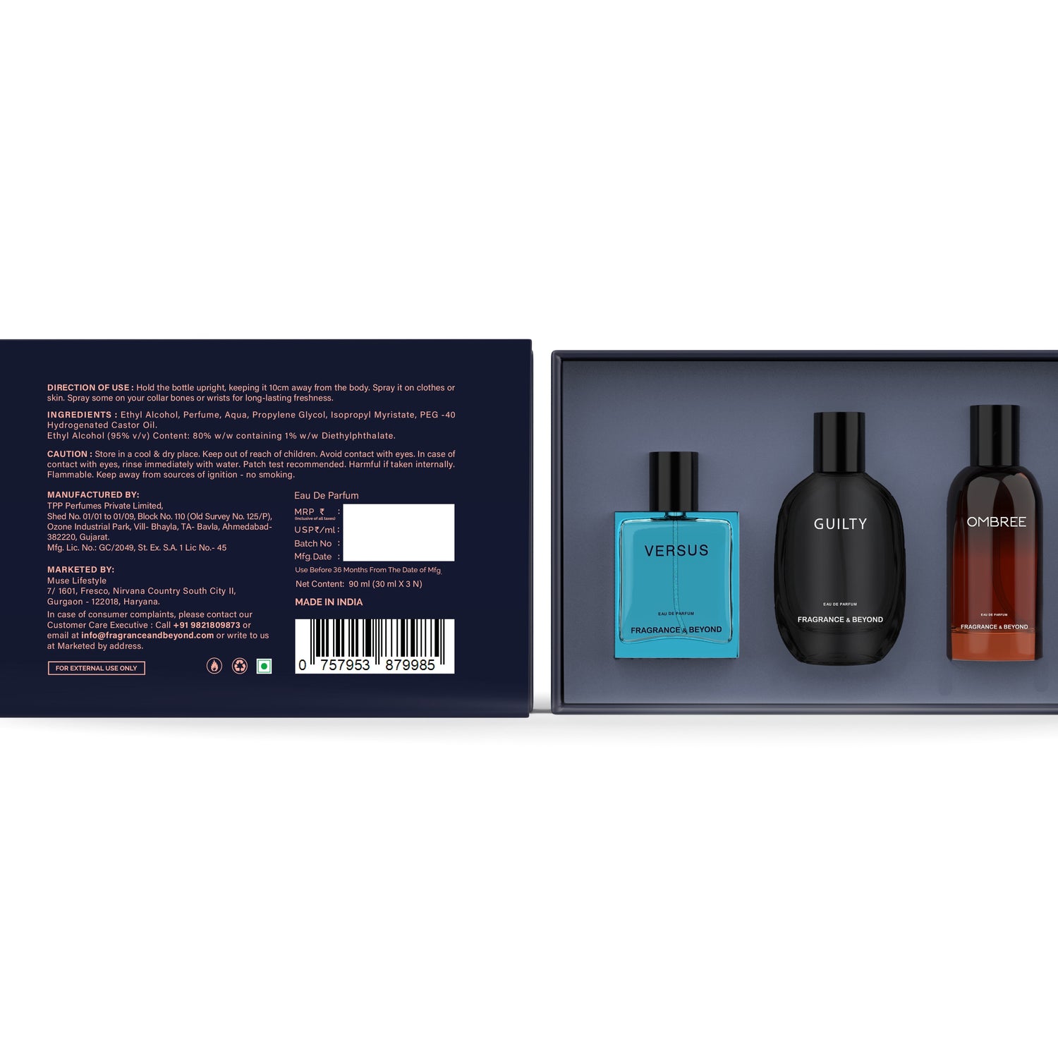 Fragrance & Beyond Iconic Mini Perfume Discovery 3x30 ML Set for Men | Ombree, Guilty & Versus | Long Lasting Best Luxury Perfume Combo | Premium Fragrance | Travel Friendly Gift Set for Man 30*3ml - 1
