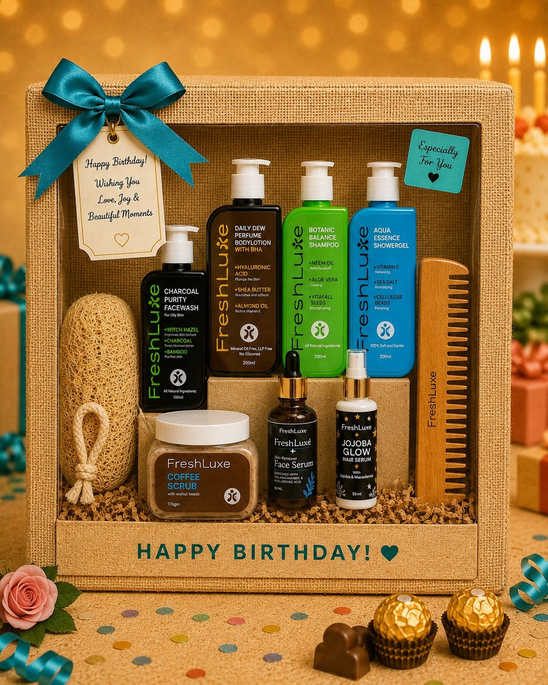 FreshLuxe 7-Piece Gift Hamper for Men - Combo for Men | Box, Basket & Gift Hamper for Boyfriend | Grooming Kit & Skin Care Kit - 1