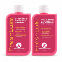 FreshLuxe Rice Water Shampoo and Conditioner Combo for Dry & Frizzy Hair (Strength & Shine Rice Shampoo + Frizz Control Conditioner) 200ml + 200ml - 1