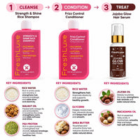 FreshLuxe Rice Water Shampoo, Conditioner & Hair Serum Combo for Dry & Frizzy Hair 200ml + 200ml + 50ml - 2