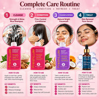 FreshLuxe Rice Water Hair & Skin Care Kit: Shampoo, Conditioner, Face Wash & 10% Niacinamide Face Serum Set of 4 - 3