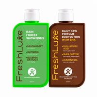 FreshLuxe Body Wash and Body Lotion Combo: Rain Forest Oil Control Shower Gel with Multani Mitti + Daily Dew Perfume Body Lotion with BHA & Shea Butter 200ml + 200ml - 2