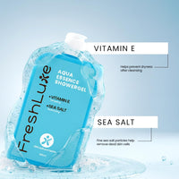 FreshLuxe Body Wash and Body Lotion Combo: Aqua Essence Exfoliating Shower Gel with Sea Salt + Daily Muse Brightening Perfume Body Lotion with AHA & Niacinamide 200ml + 200ml - 4